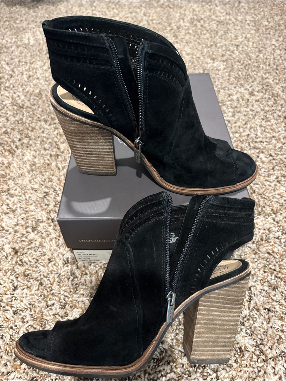 Vince Camuto Black Suede Peep-Toe Slingback Heels - Picture 2 of 5